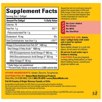 Nature Made Omega 3 1400 mg Price, Burp-Less Ultra Fish Oil Softgels, 2 Count