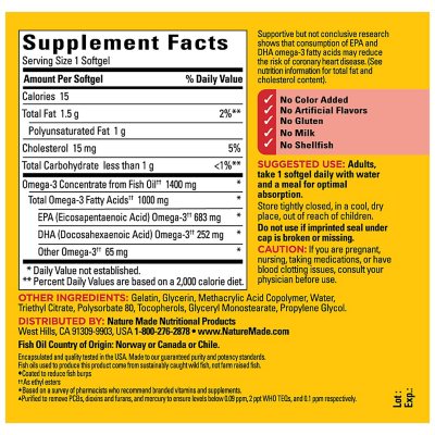 Nature Made Omega 3 1400 mg Price, Burp-Less Ultra Fish Oil Softgels, 2 Count