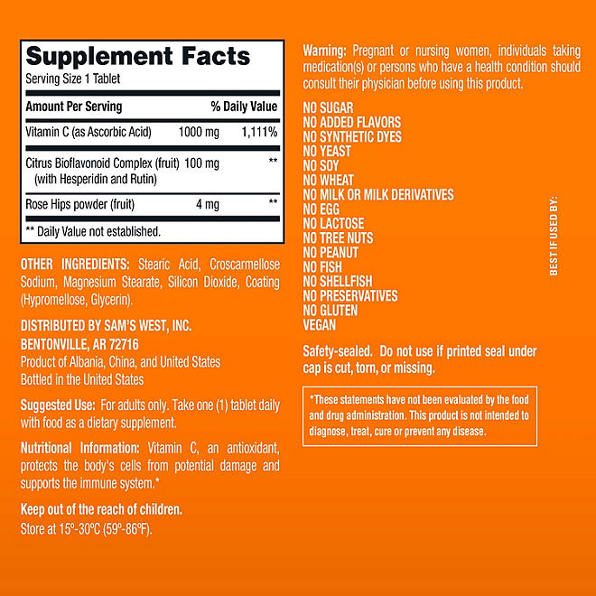 Member's Mark Vitamin C 1000 mg with Rosehips and Citrus Bioflavonoids, 500 ea