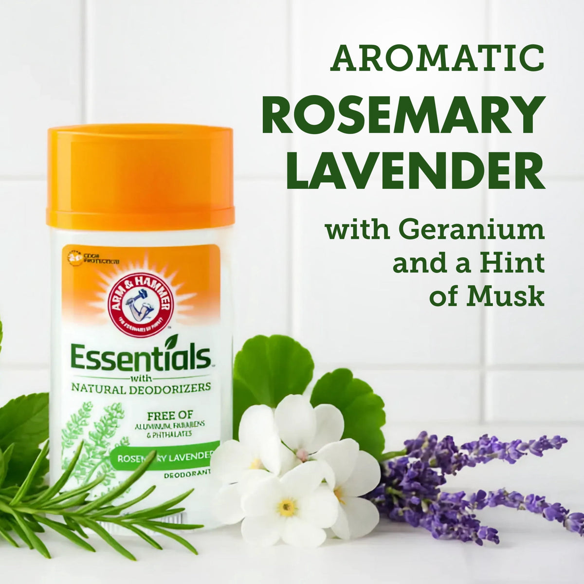ARM & HAMMER Essentials Deodorant, Fresh Rosemary Lavender, Made with Natural Deodorizers, 2.5 oz