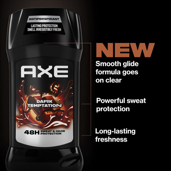 AXE Antiperspirant Stick For Men 48 Hour Sweat And Odor Protection For Long Lasting Freshness Dark Temptation Smooth Dark Chocolate Scent Men's