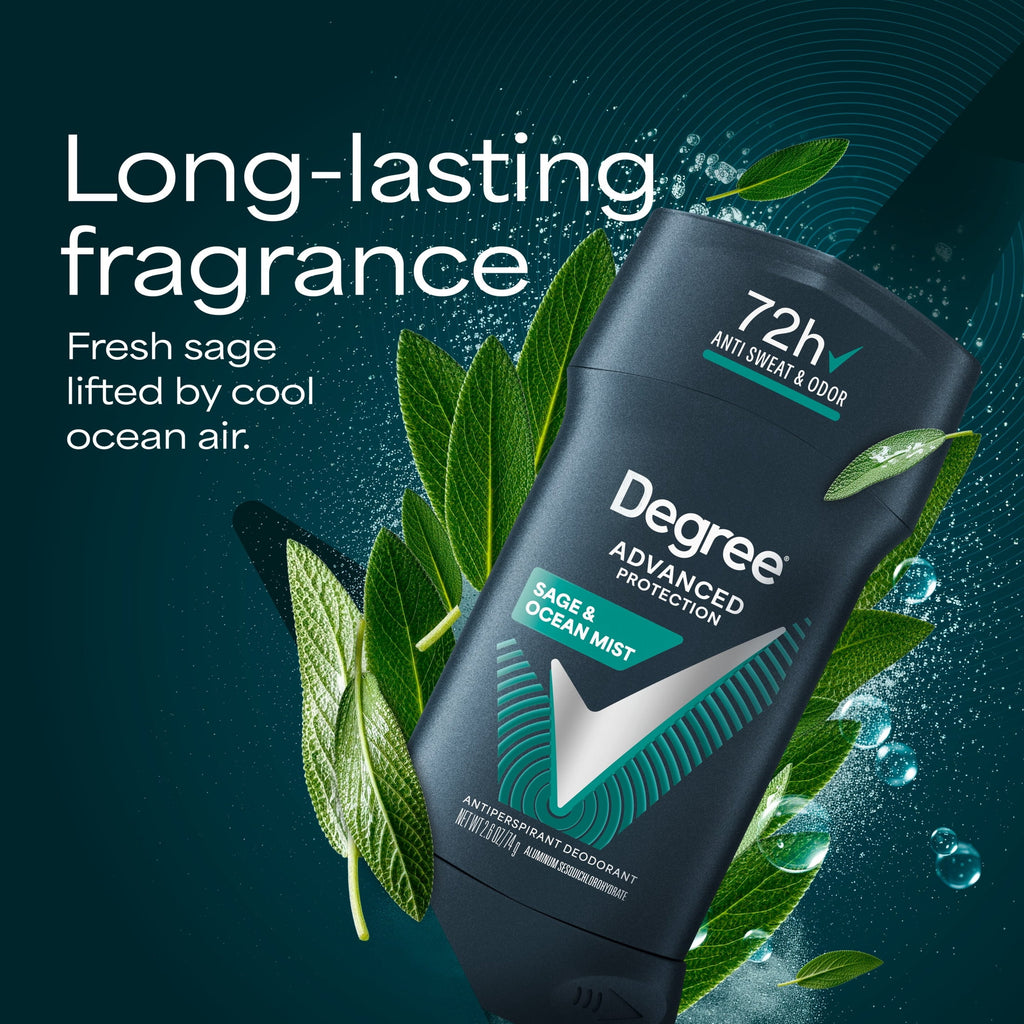 Degree Men Antiperspirant Deodorant 72-Hour Sweat And Odor Protection Sage & Ocean Mist Antiperspirant For Men With Body Heat Activated Technology