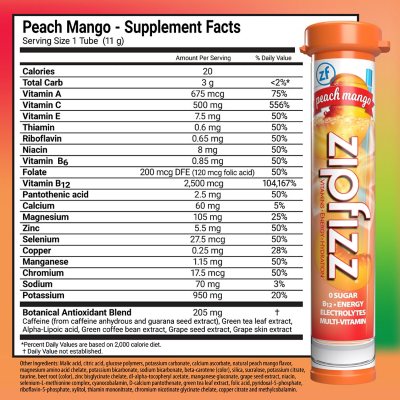 Zipfizz Energy Drink Mix, Peach Mango, 20 ea