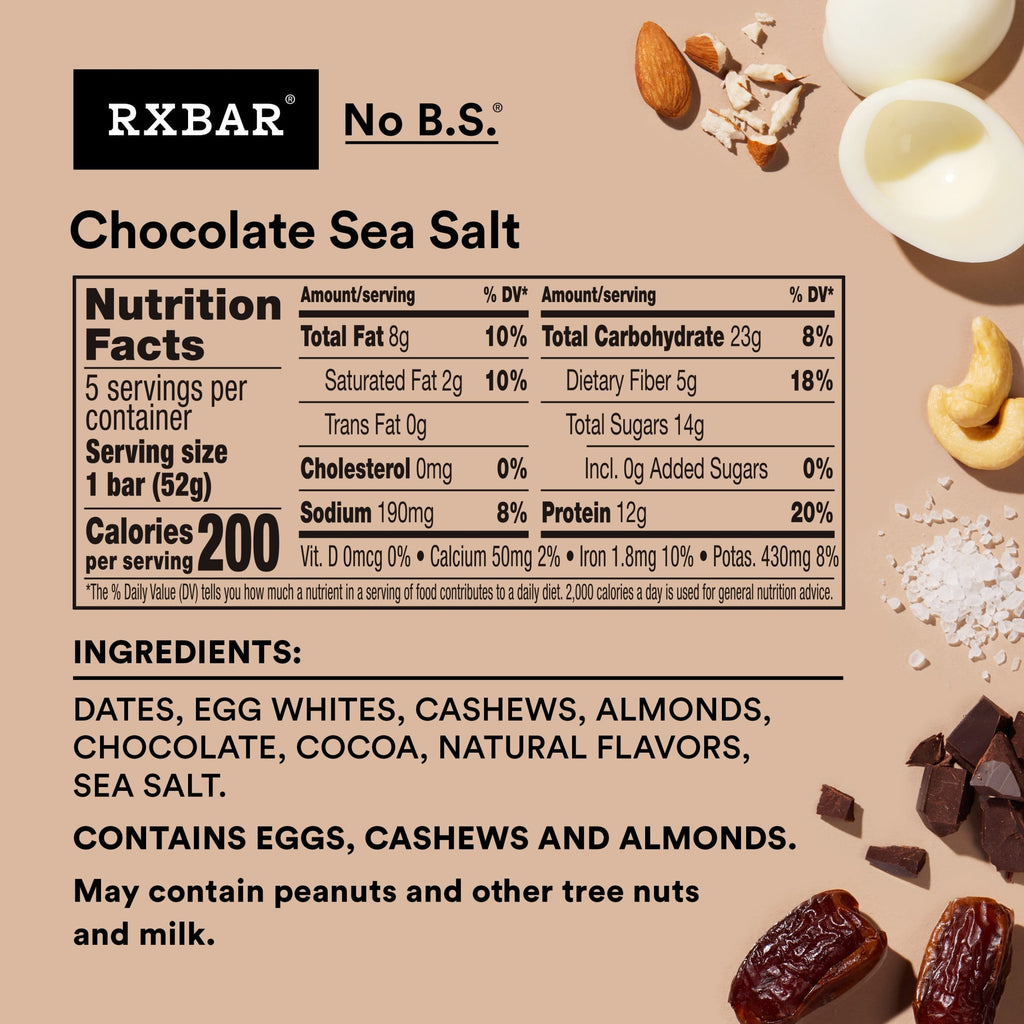 RXBAR, Chocolate Sea Salt Gluten-Free Protein Bars, 5 Count