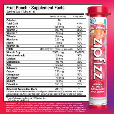 Zipfizz Energy Drink Mix, Fruit Punch, 20 ea