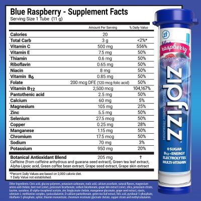 Zipfizz Energy Drink Mix, Blue Raspberry, 20 ea