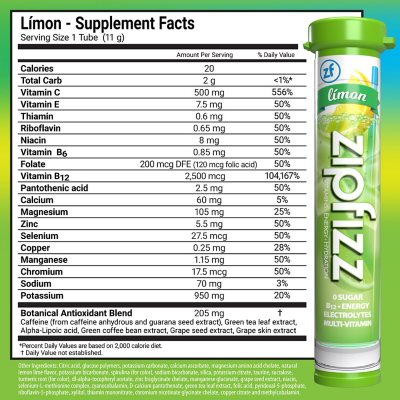 Zipfizz Energy Drink Mix, Limon, 20 ea