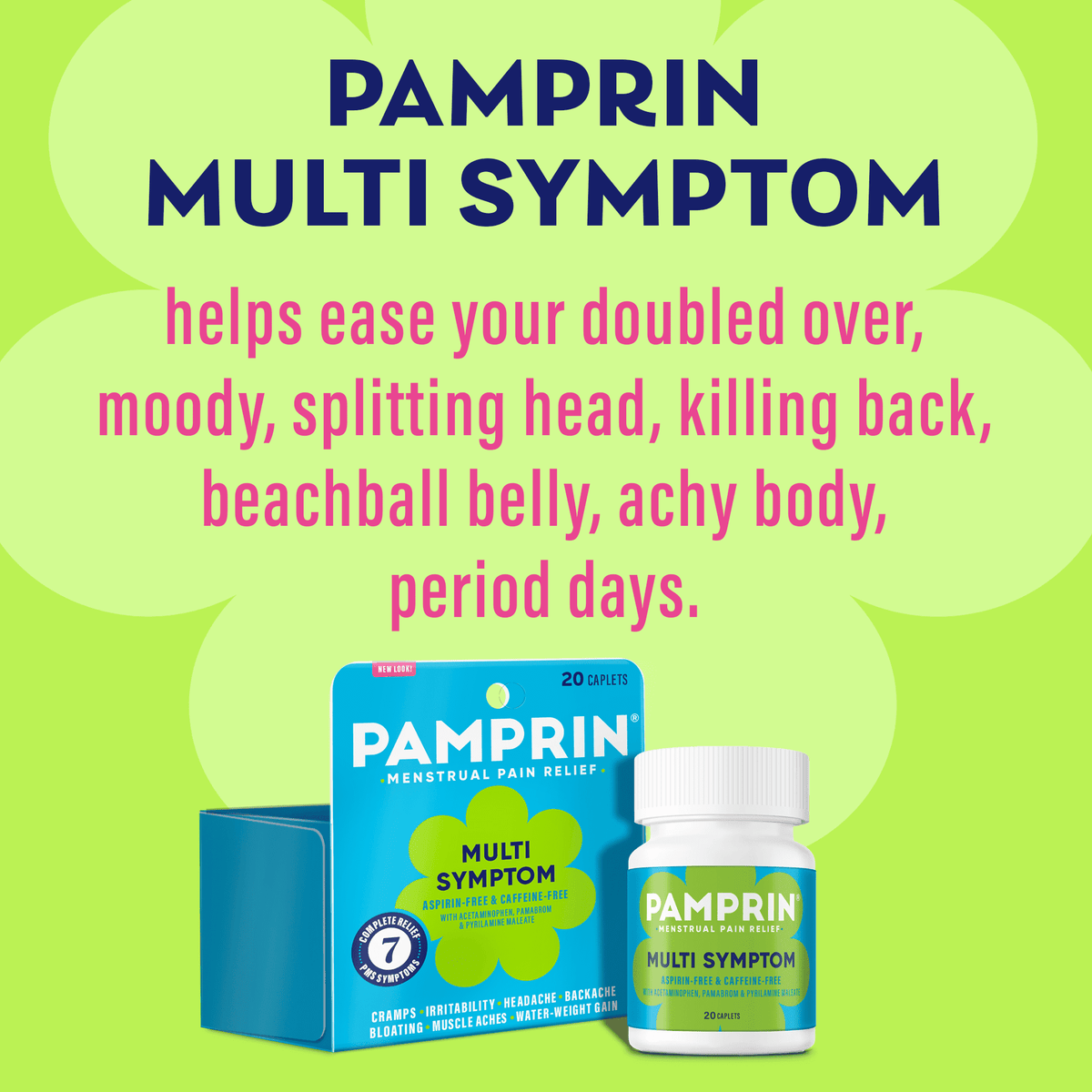 Pamprin Maximum Strength Multi-Symptom Menstrual Pain Relief Caplets, 20 Ct