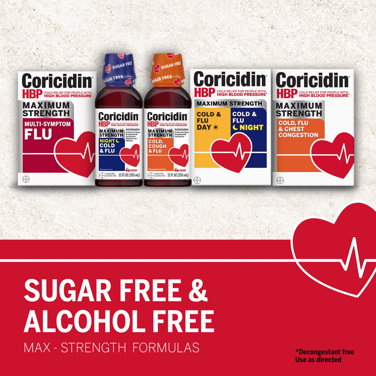 Coricidin HBP Cold & Flu Medicine, Sugar Free Night Liquid, Cherry, 12 fl oz