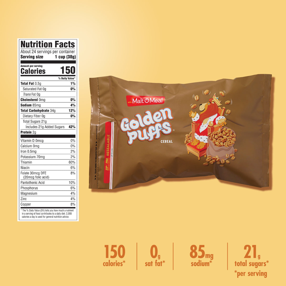 Malt-O-Meal Golden Puffs Sweetened Puffed Wheat Breakfast Cereal, 32 oz Resealable