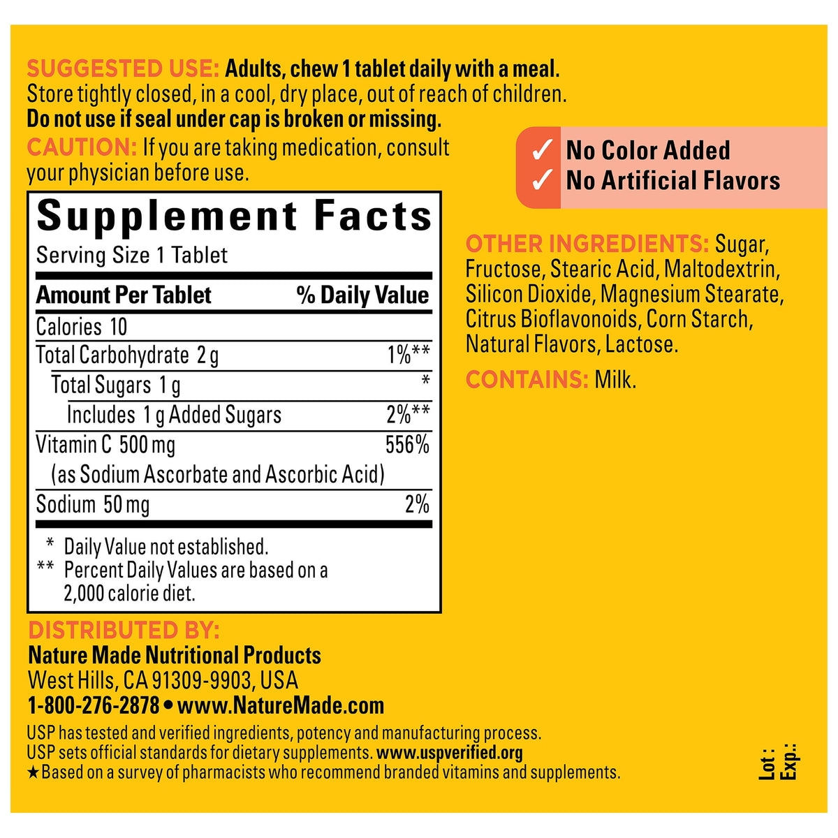 Nature Made Chewable Vitamin C 500 mg Tablets, Dietary Supplement for Immune Support, 70 Ct