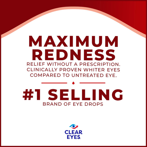 Clear Eyes Maximum Red Eye Relief Lubricant Eye Drops, Daily Use, 0.5 fl oz