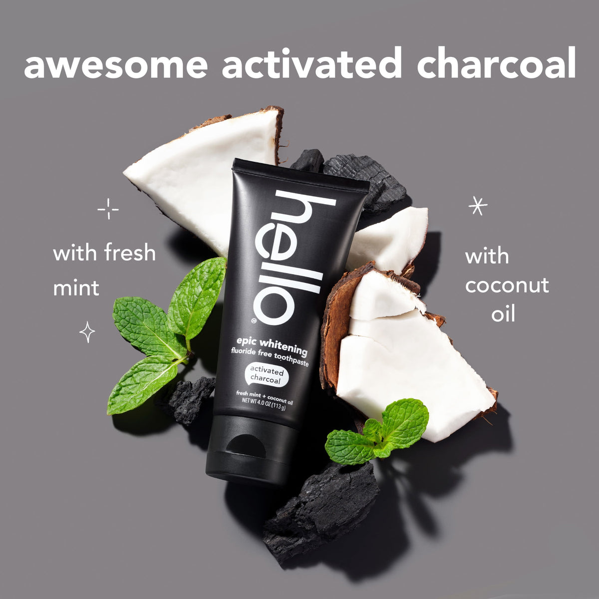 hello Epic Whitening Charcoal Fluoride Free Toothpaste, Fresh Mint, 4.0 Oz Tube