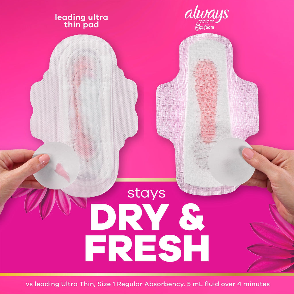 Always Radiant with FlexFoam Pads, Size 2, Heavy, Wings, 36 Count