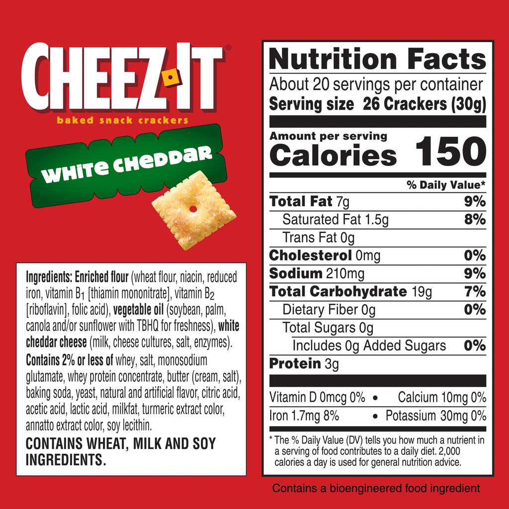 Cheez-It White Cheddar Cheese Crackers, Baked Snack Crackers, 21 oz