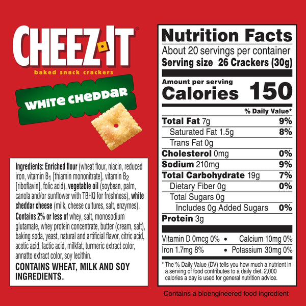 Cheez-It White Cheddar Cheese Crackers, Baked Snack Crackers, 21 oz
