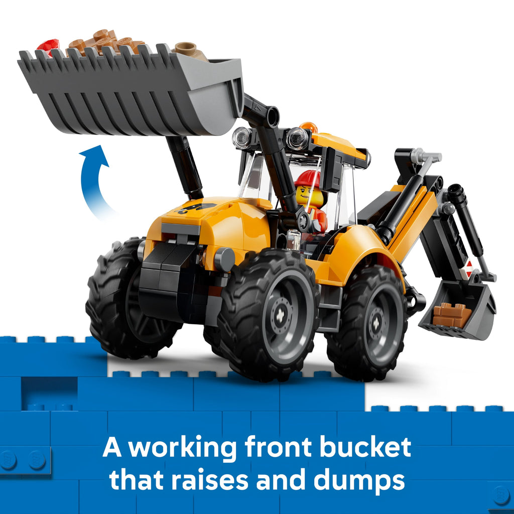 LEGO City Yellow Backhoe Loader Construction Building Toy 60480, Ages 7+