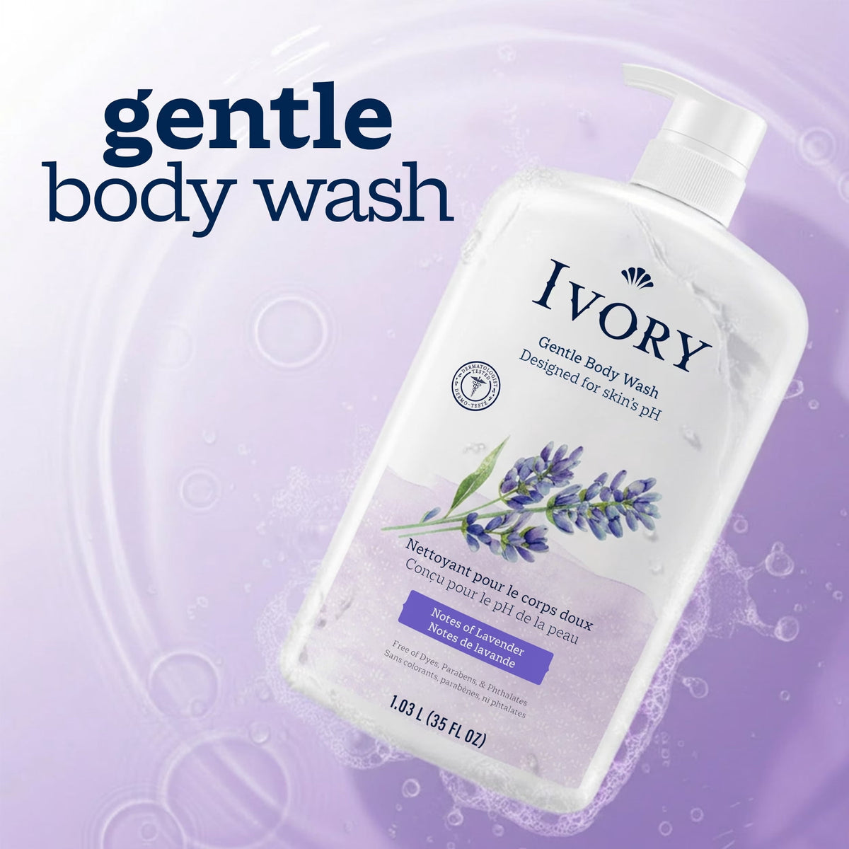 Ivory Body Wash, Mild Gentle, Lavender Scent, for All Skin Types, 35 fl oz