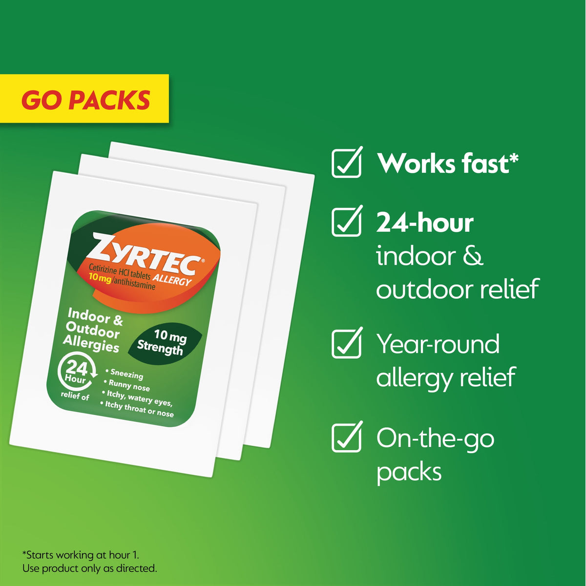 Zyrtec 24 Hour Cetirizine HCl Allergy Relief Tablets, 5 x 1 Count Packs