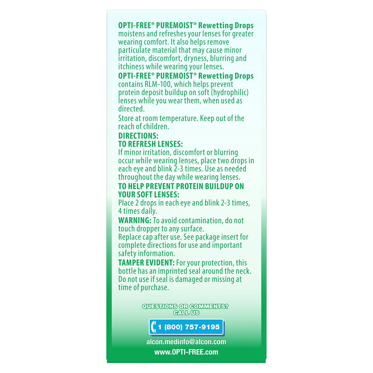 OPTI-FREE Puremoist Contact Lens Rewetting Drops for Soft Lenses, 12 mL