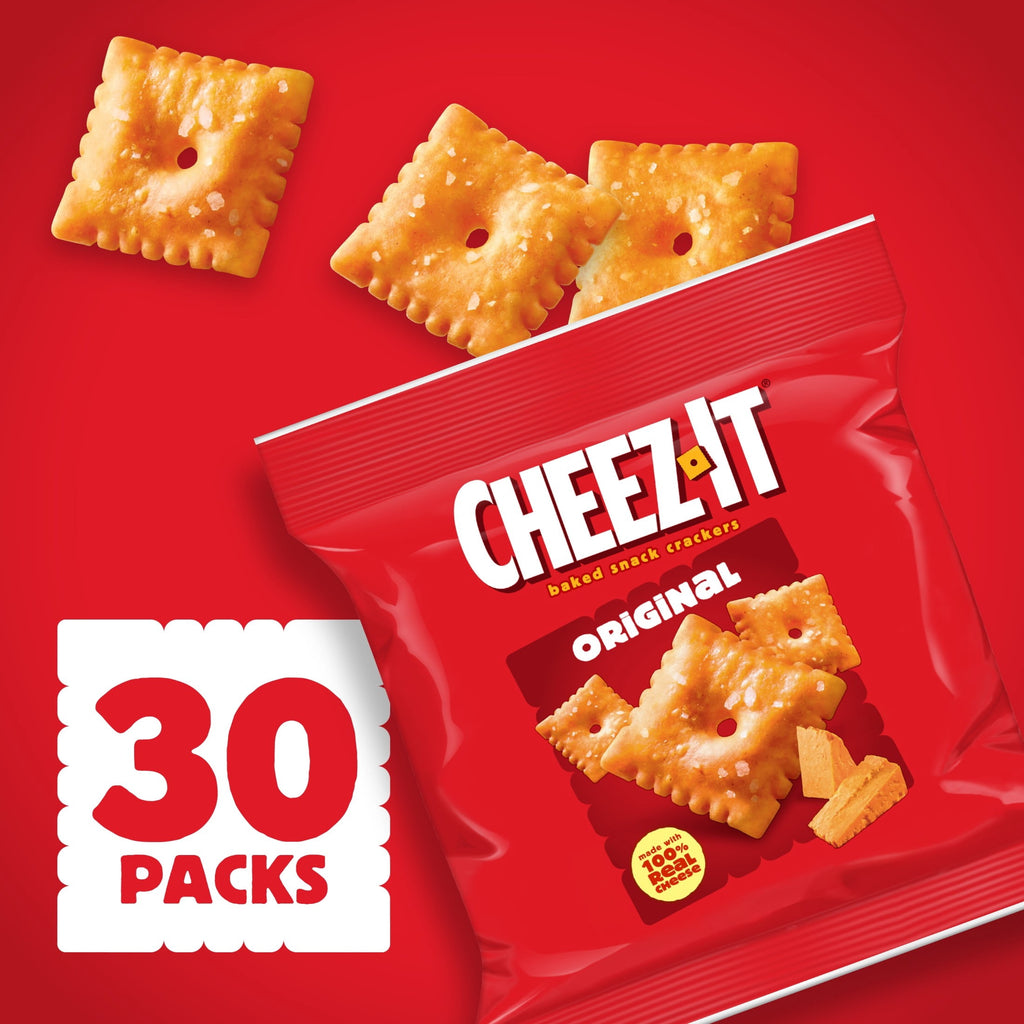 Cheez-It Cheese Crackers, Baked Snack Crackers, Lunch Snacks, Original, 30oz Box (30 Packs)