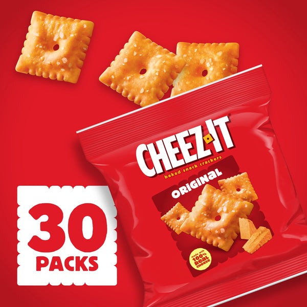 Cheez-It Cheese Crackers, Baked Snack Crackers, Lunch Snacks, Original, 30oz Box (30 Packs)