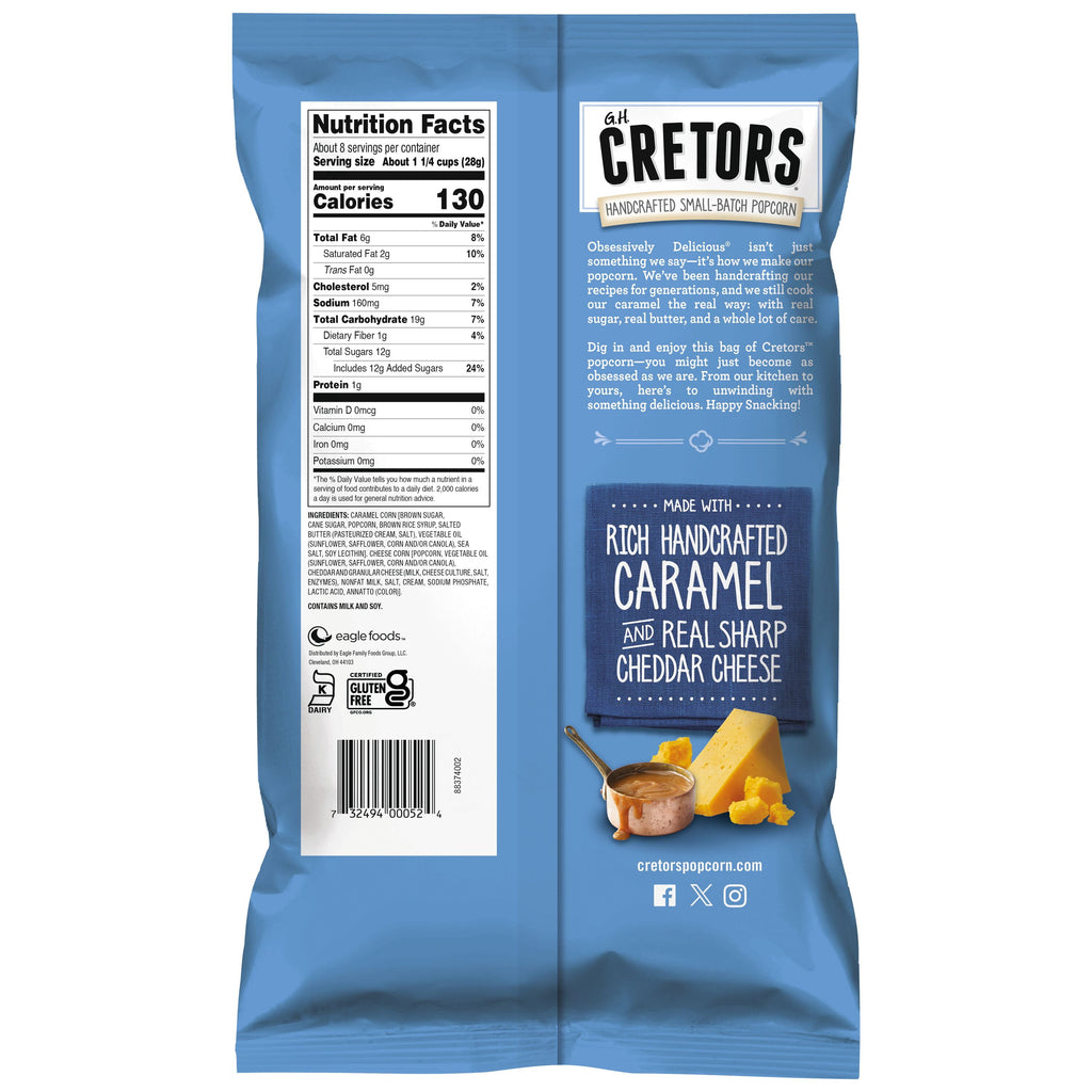G.H. Cretors Handcrafted Small-Batch Cheese & Caramel Popcorn Mix, 7.5 oz, Gluten-Free Snack