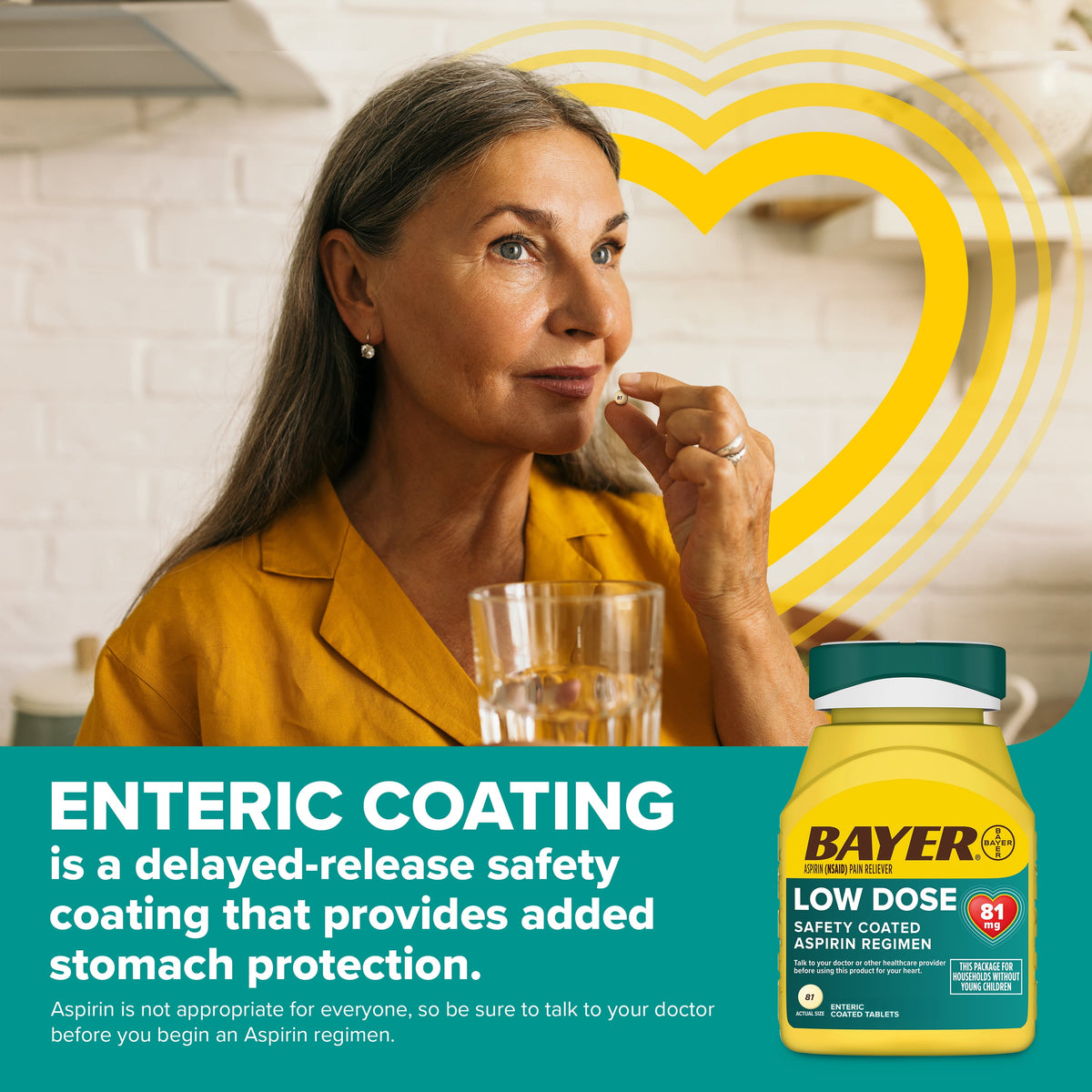 Aspirin Regimen Bayer Low Dose Pain Reliever Enteric Coated Tablets, 81mg, 32 Count