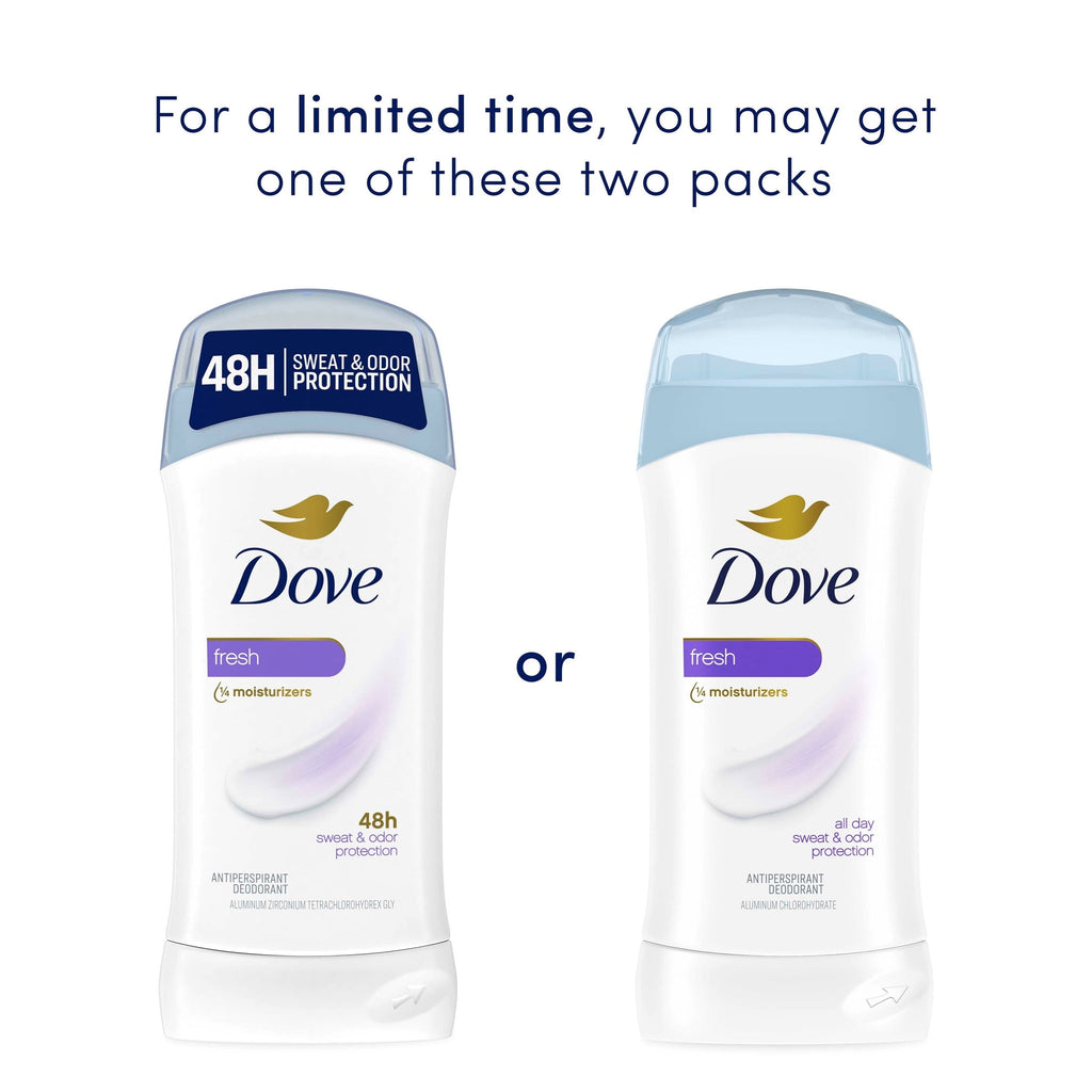 Dove Invisible Solid Antiperspirant Deodorant Stick For Women, Fresh, For All Day Underarm Sweat & Odor Protection ,2.6 oz, 2 Pack
