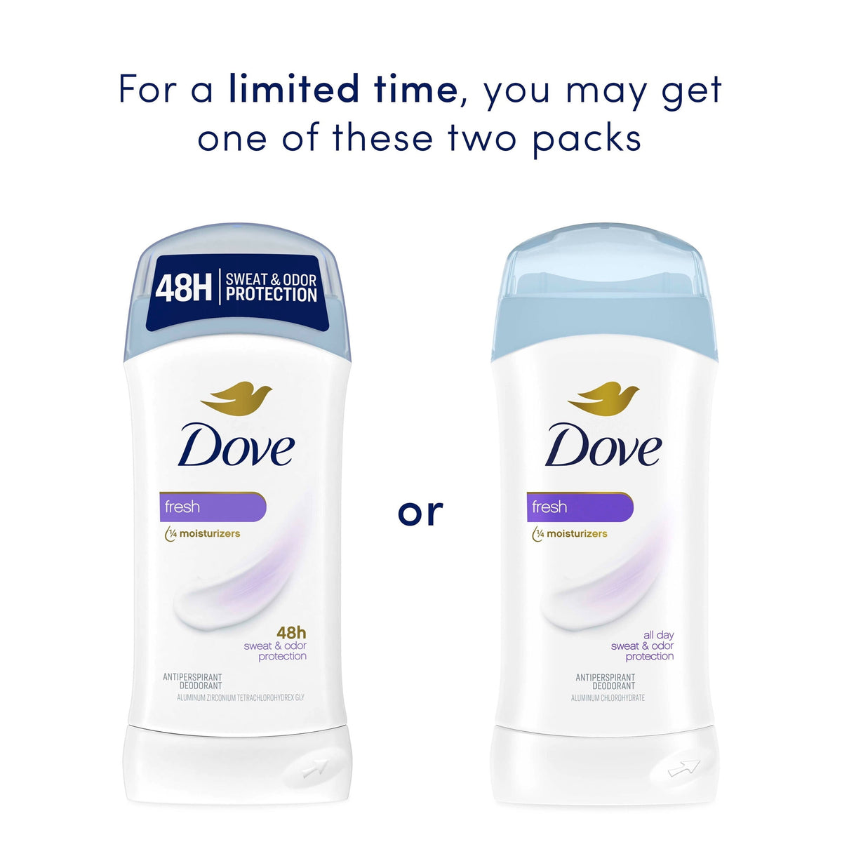 Dove Invisible Solid Antiperspirant Deodorant Stick For Women, Fresh, For All Day Underarm Sweat & Odor Protection ,2.6 oz, 2 Pack