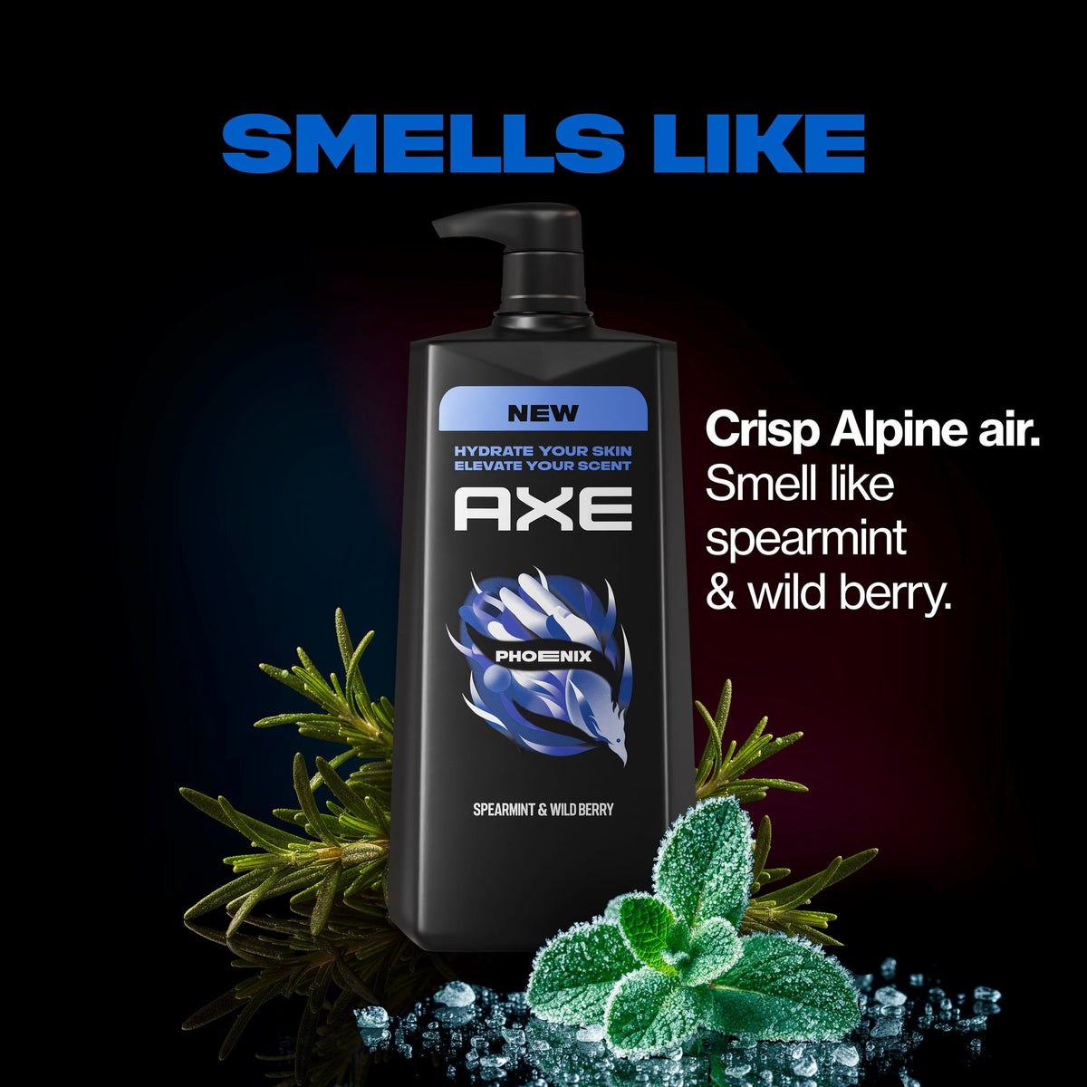 Axe Body Wash 12h Refreshing Scent Phoenix Crushed Mint & Rosemary Men's Body Wash with 100% Plant-Based Moisturizers 32 fl oz Pump