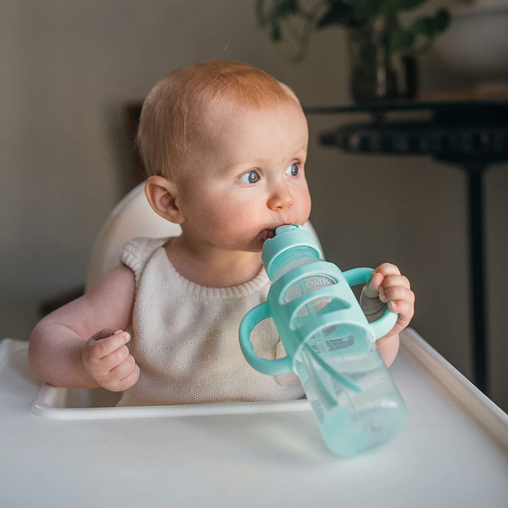 Dr. Brown's Milestones Sippy Straw Bottle with Silicone Handles - Green/Gray - 2pk