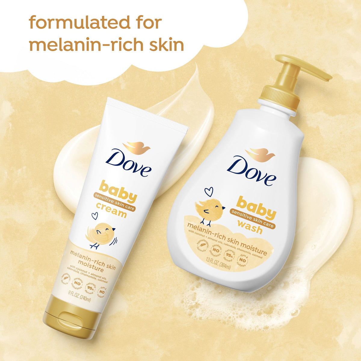 Baby Dove Sensitive Baby Cream Baby Skin Care Melanin-Rich Skin Nourishment Hypoallergenic and Non-Greasy, 8 Fl oz