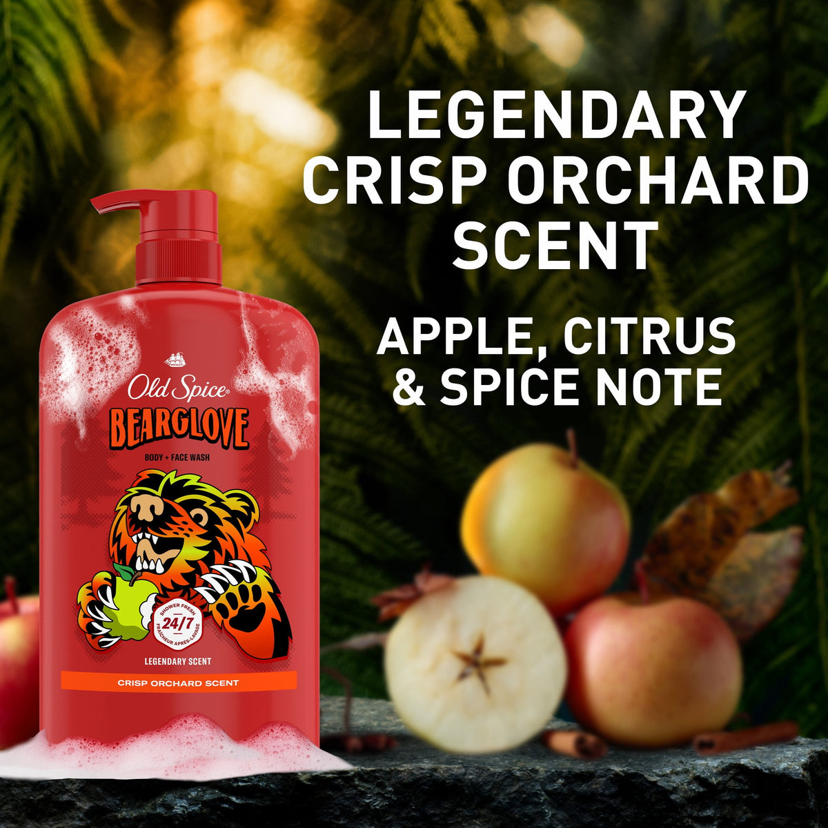 Old Spice Body & Face Wash for Men, 24/7 Shower Fresh, Bearglove Crisp Orchard, 33.4 fl oz