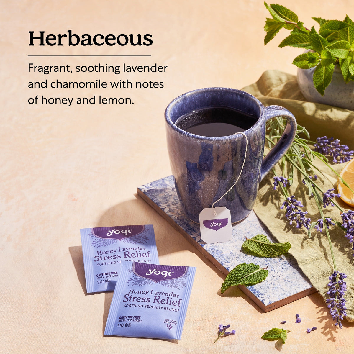 Yogi Honey Lavender Stress Relief, Organic Herbal Wellness Tea Bags, 16 Count