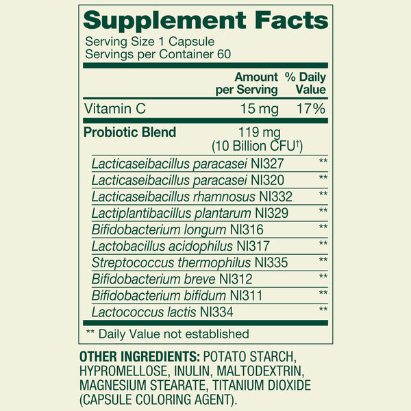 Spring Valley Extra Strength Probiotic Vegetable Capsules for Digestive Health, 10 Billion CFU, 60 Count
