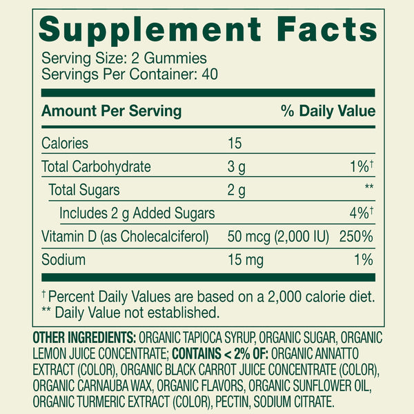 Spring Valley Vitamin D3 Gummies, 50 mcg (2000 IU), 80 Count, Supplement for Bone and Immune Health, Assorted Flavors