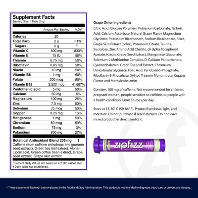 Zipfizz Energy Drink Mix, Grape, 20 ea