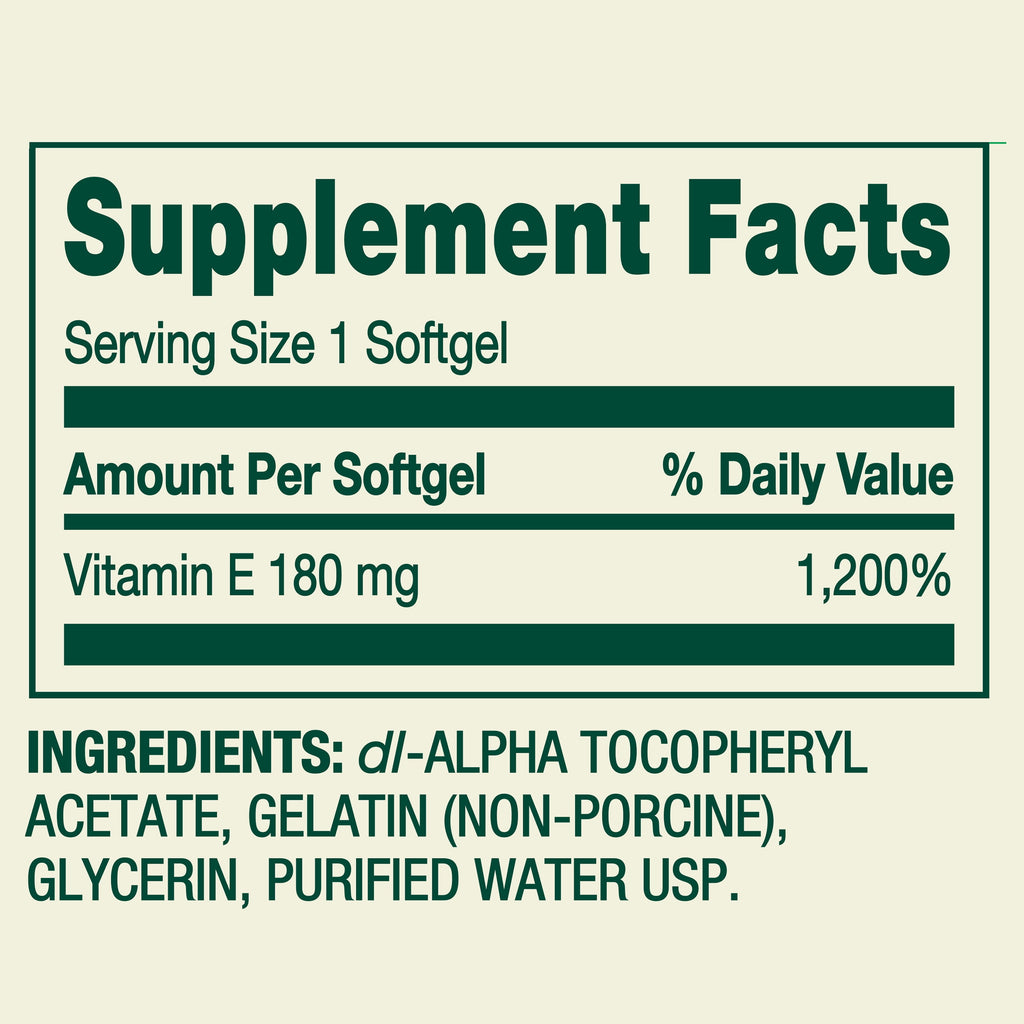 Spring Valley Vitamin E 180 mg Softgels for Heart Health, 100 Count