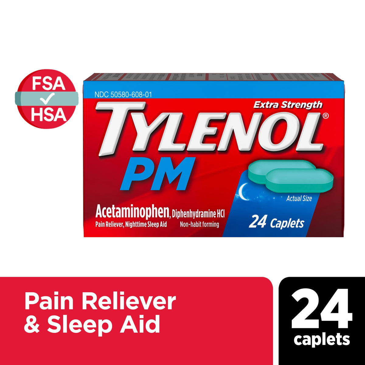 Tylenol PM Extra Strength Pain Relief & Sleep Aid Caplets, 24 Count