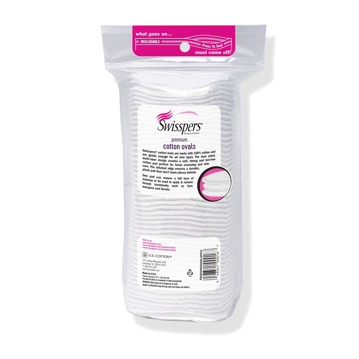 Swisspers Premium Cotton Ovals, 100% Chlorine-Free, Dermatologist Tested, Soft & Hypoallergenic Cotton Pads, Vegan, Sensitive Skin Safe, 50 Count