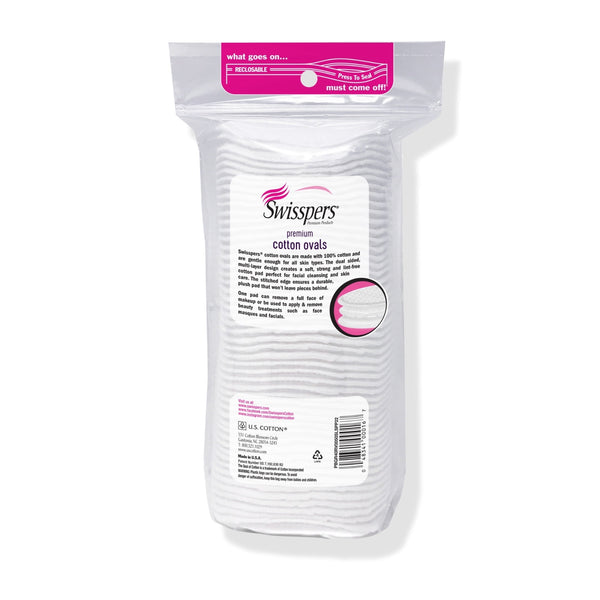 Swisspers Premium Cotton Ovals, 100% Chlorine-Free, Dermatologist Tested, Soft & Hypoallergenic Cotton Pads, Vegan, Sensitive Skin Safe, 50 Count