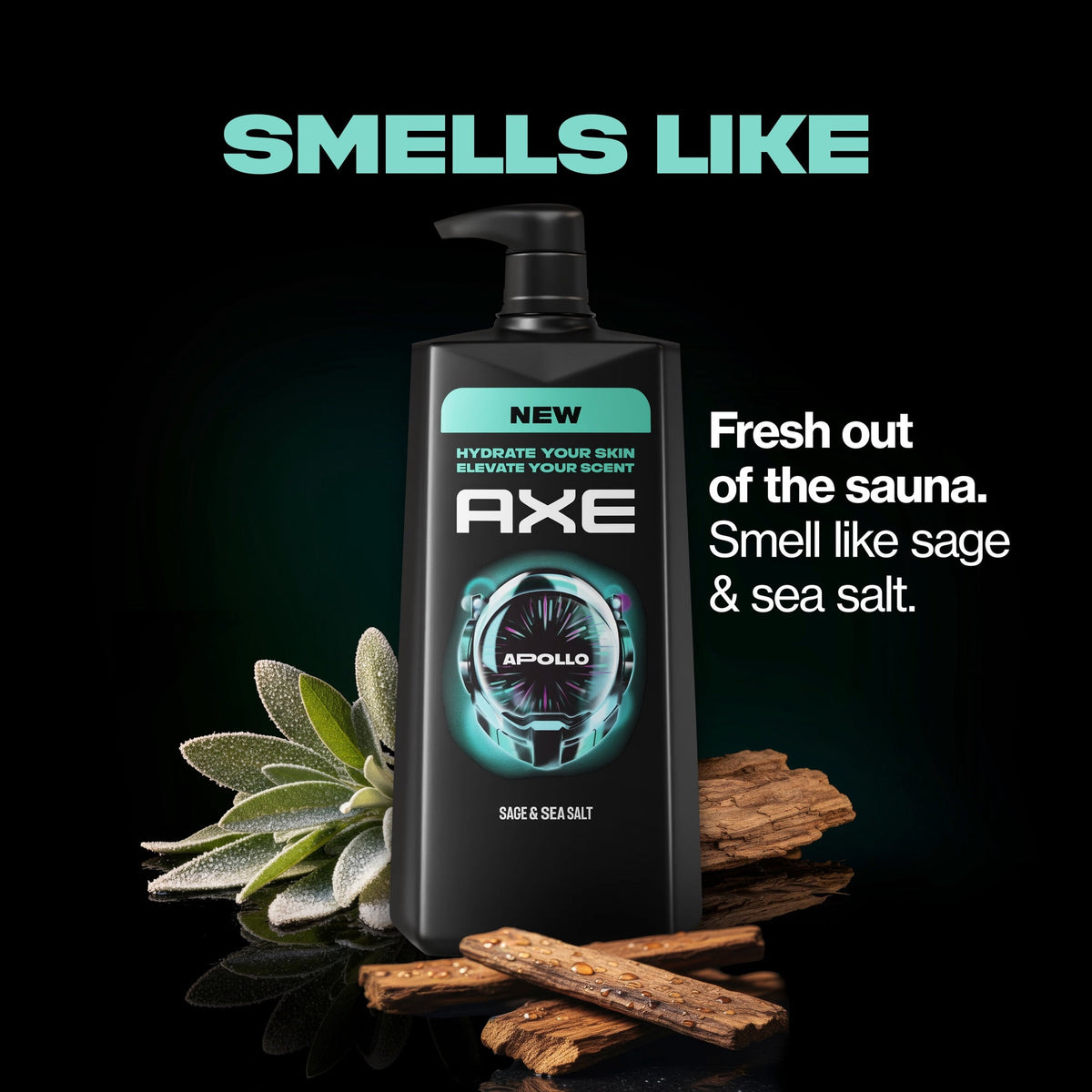 AXE Body Wash All-Day Fresh Shower Gel Apollo Sage & Cedarwood Men's Body Wash With Odor-Busting Prebiotics ,32 fl oz Pump