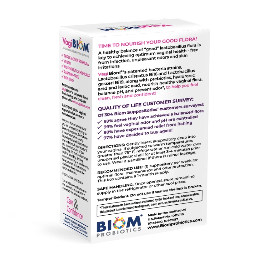 VagiBiom Feminine Balance Suppositories with Probiotics, Prebiotics & Hyaluronic Acid – Fragrance Free, 5 Count