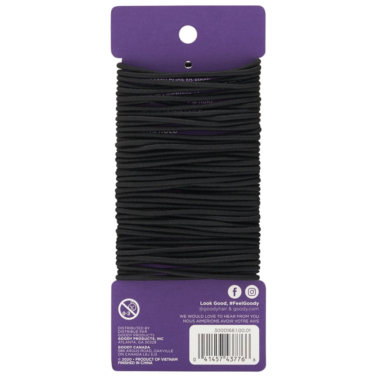 Goody Ouchless Damage-Free 2mm Elastics, Small Size for All Hair Types, Black, 50 Count