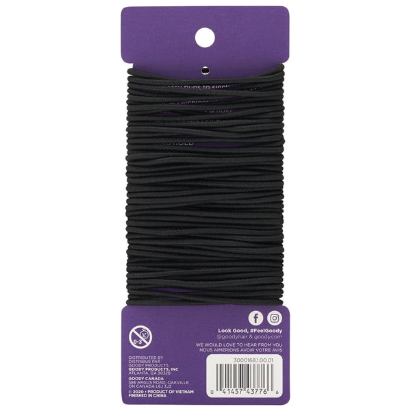 Goody Ouchless Damage-Free 2mm Elastics, Small Size for All Hair Types, Black, 50 Count
