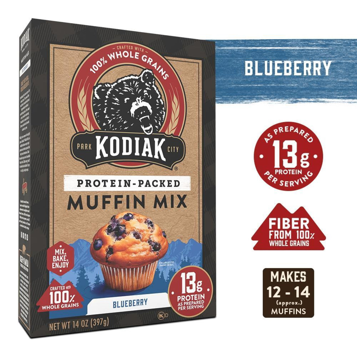 Kodiak Protein-Packed Blueberry Muffin Mix, 14 oz Box