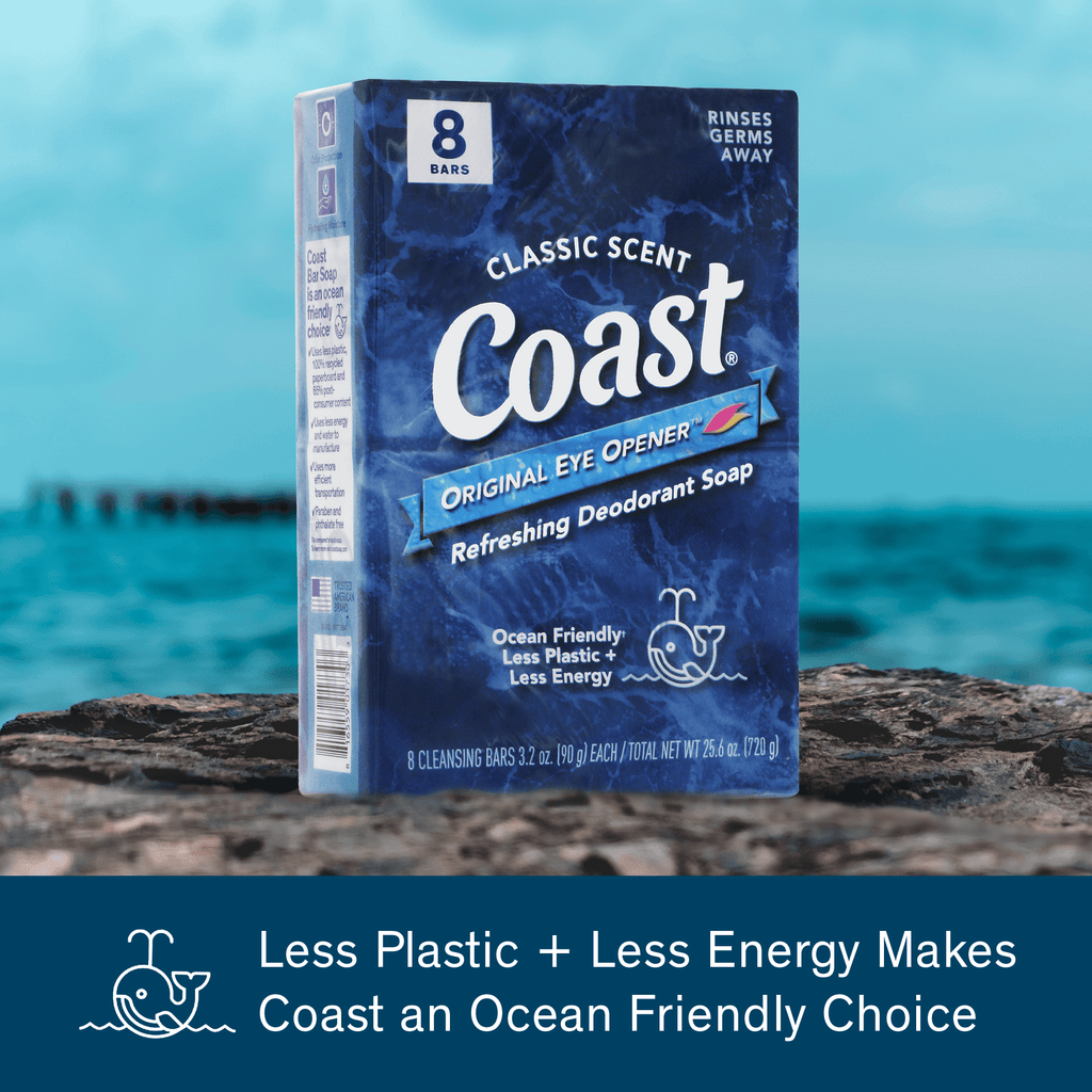 Coast Classic Pacific Force Refreshing Deodorant Bar Soap for All Skin Types, 3.2 oz, 8 Bars
