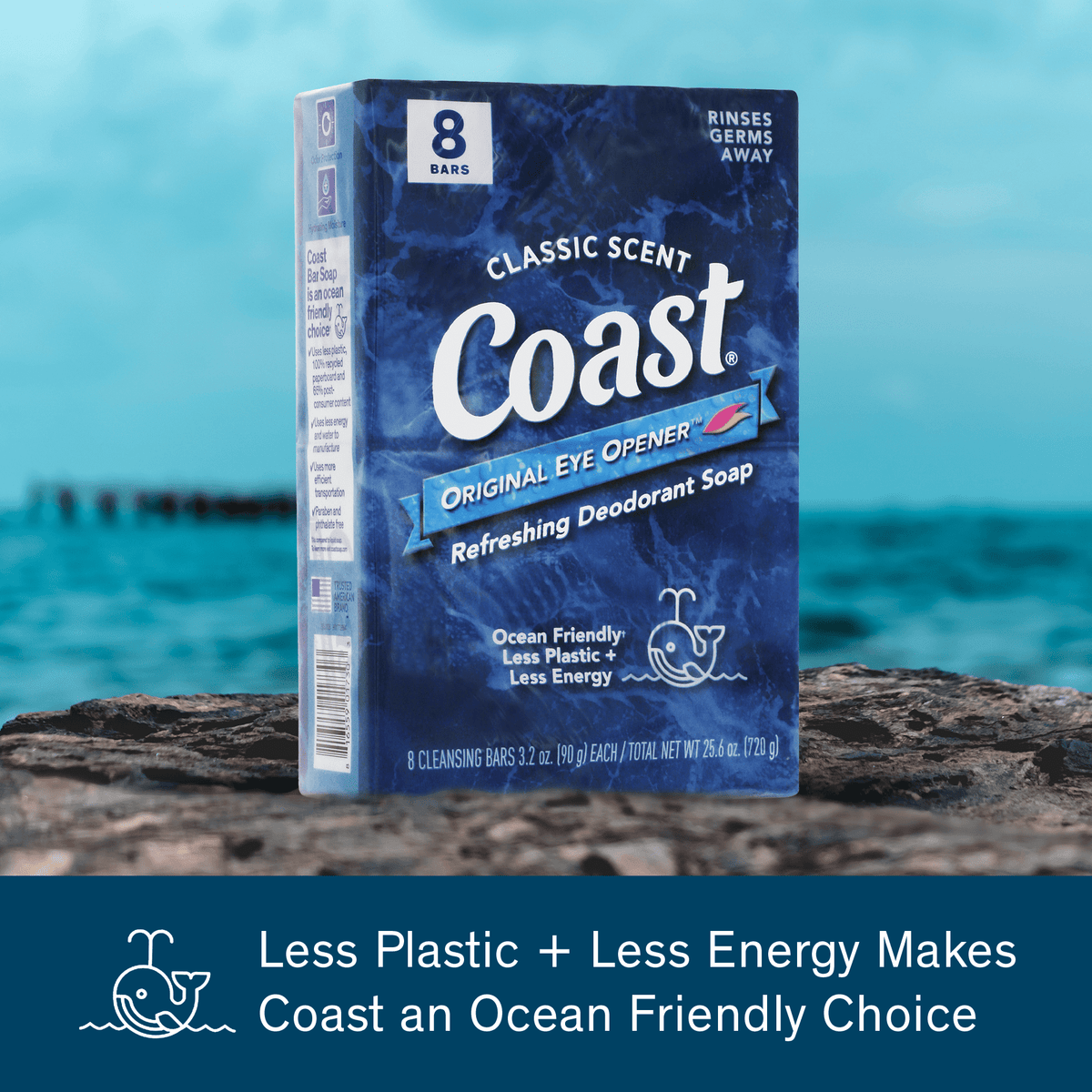 Coast Classic Pacific Force Refreshing Deodorant Bar Soap for All Skin Types, 3.2 oz, 8 Bars