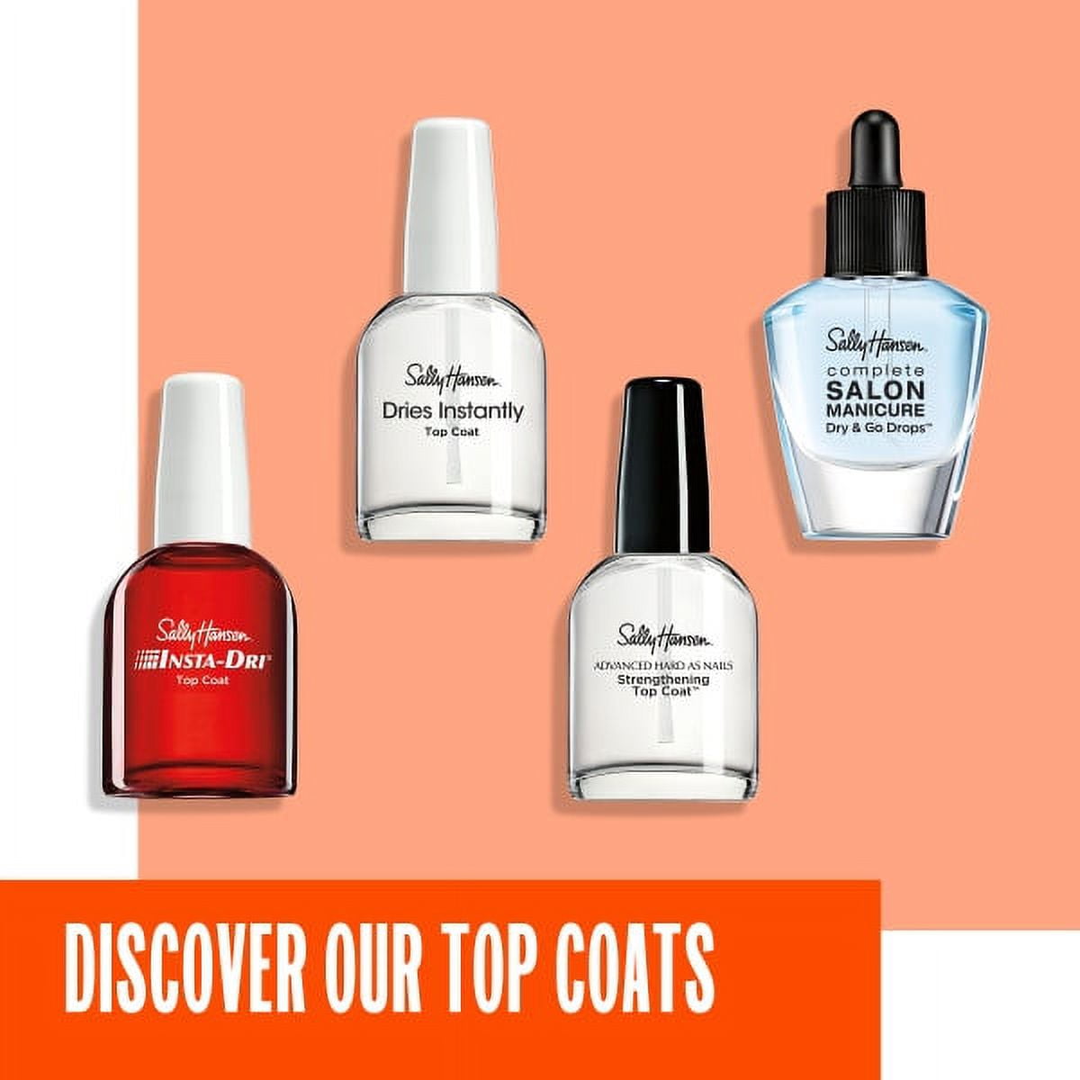 Sally Hansen Insta-Dri® Anti-Chip Top Coat, Clear, Glossy, 0.45 Fl Oz (Pack of 1), Top Coat, Top Coat Nails, Top Coat Nail Polish, Top Coat for Nails